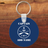 Nautical Anchor & Oars Kapitein of Boat Name Navy Sleutelhanger (Voorkant)