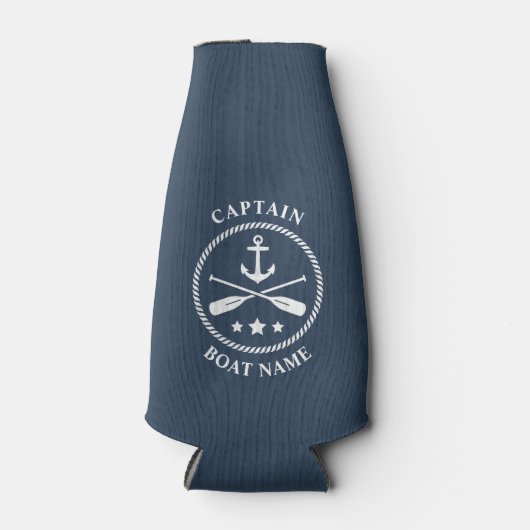 Nautical Anchor Oars Kapitein Uw Bot Naam Blauw Flesjeskoeler (Voorkant)