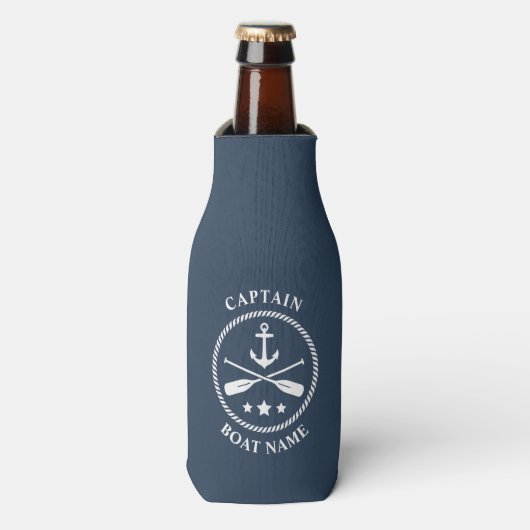Nautical Anchor Oars Kapitein Uw Bot Naam Blauw Flesjeskoeler (Fles Voorkant)