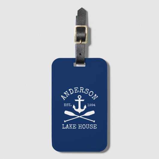Nautical Anchor Oars Navy Blue Family Lake House Bagagelabel (Voorkant (verticaal))