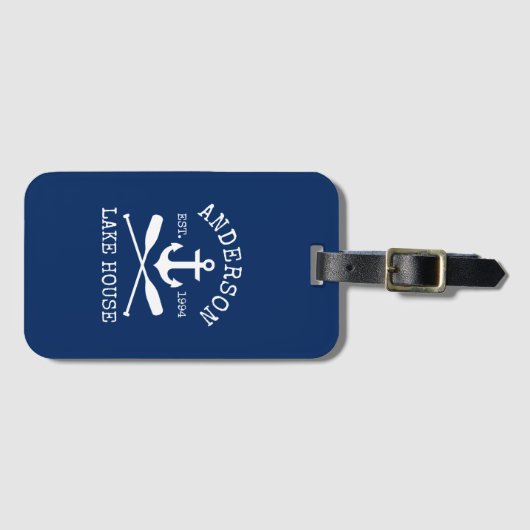 Nautical Anchor Oars Navy Blue Family Lake House Bagagelabel (Voorkant (horizontaal))
