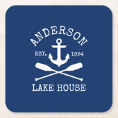 Nautical Anchor Oars Navy Blue Family Lake House Kartonnen Onderzetters (Voorkant)