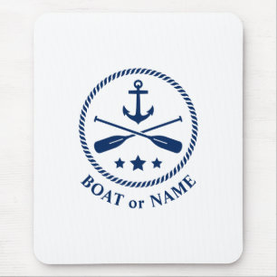 Nautical Anchor & Oars Your Boat of Name Navy Blue Muismat