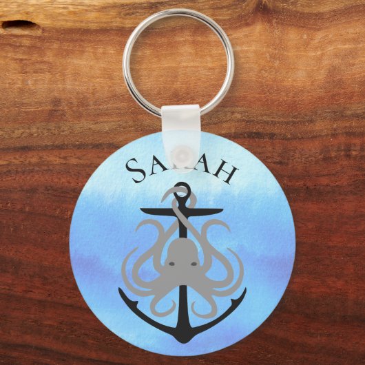 Nautical Anchor Octopus Persoonlijke Sleutelhanger (Achterkant)