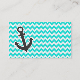 Nautical Anchor on Aqua Color Chevron Visitekaartje