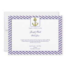 Nautical Anchor on Blue Stripe Wedding Invitation