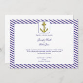 Nautical Anchor on Blue Stripe Wedding Invitation Kaart (Voorkant / Achterkant)