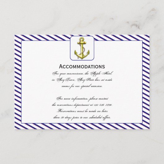 Nautical Anchor on Blue Wedding Accomodations Informatiekaartje (Voorkant)