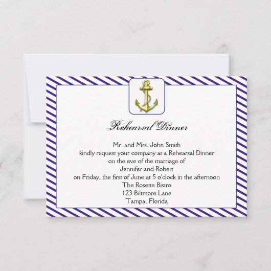 Nautical Anchor on Blue Wedding Rehearsal Dinner Kaart (Voorkant)