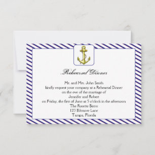 Nautical Anchor on Blue Wedding Rehearsal Dinner Kaart