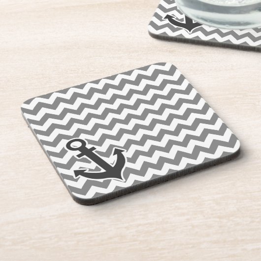Nautical Anchor on Dark Gray Chevron Drankjes Onderzetter (Linkerzijde)