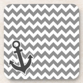 Nautical Anchor on Dark Gray Chevron Drankjes Onderzetter (Voorkant)
