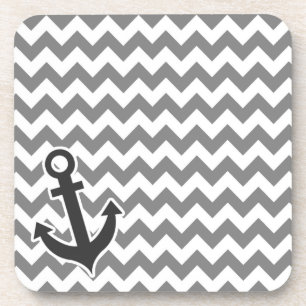 Nautical Anchor on Dark Gray Chevron Drankjes Onderzetter