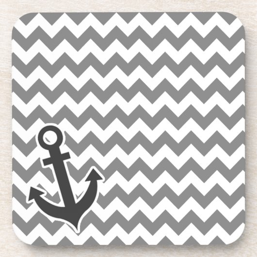 Nautical Anchor on Dark Gray Chevron Drankjes Onderzetter (Voorkant)