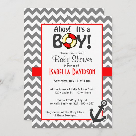 Nautical Anchor on Dark Gray Chevron Kaart (Voorkant / Achterkant)