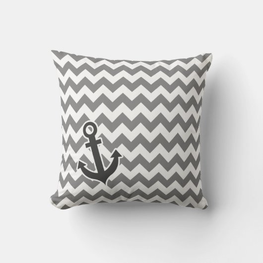 Nautical Anchor on Dark Gray Chevron Kussen (Voorkant)