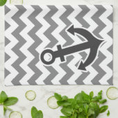 Nautical Anchor on Dark Gray Chevron Theedoek (Gevouwen)