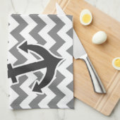 Nautical Anchor on Dark Gray Chevron Theedoek (Quarter Fold)