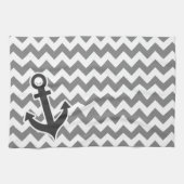 Nautical Anchor on Dark Gray Chevron Theedoek (Horizontaal)