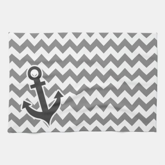 Nautical Anchor on Dark Gray Chevron Theedoek (Horizontaal)