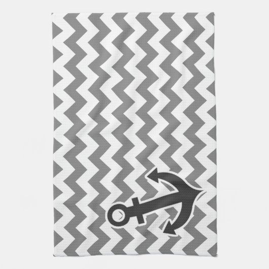 Nautical Anchor on Dark Gray Chevron Theedoek (Verticaal)