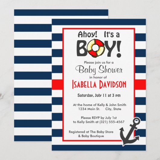 Nautical Anchor on Dark Midnight Blue Stripes Kaart (Voorkant / Achterkant)