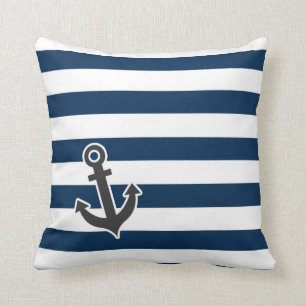 Nautical Anchor on Dark Midnight Blue Stripes Kussen