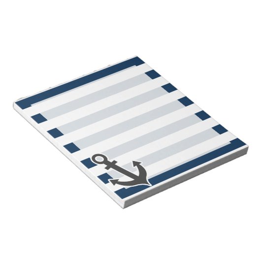 Nautical Anchor on Dark Midnight Blue Stripes Notitieblok (Schuin)