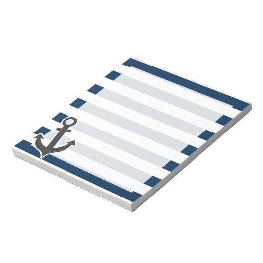 Nautical Anchor on Dark Midnight Blue Stripes Notitieblok (Linkerzijde)