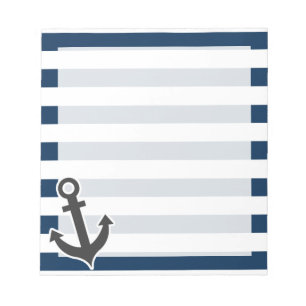 Nautical Anchor on Dark Midnight Blue Stripes Notitieblok