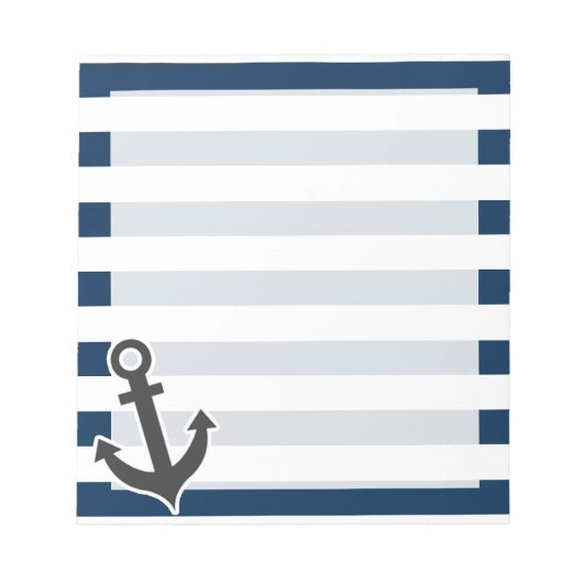 Nautical Anchor on Dark Midnight Blue Stripes Notitieblok (Voorkant)