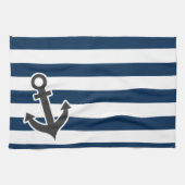Nautical Anchor on Dark Midnight Blue Stripes Theedoek (Horizontaal)