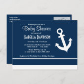 Nautical Anchor on Dark Midnight Blue Stripes Uitnodiging Briefkaart (Voorkant / Achterkant)
