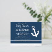 Nautical Anchor on Dark Midnight Blue Stripes Uitnodiging Briefkaart (Staand voorkant)