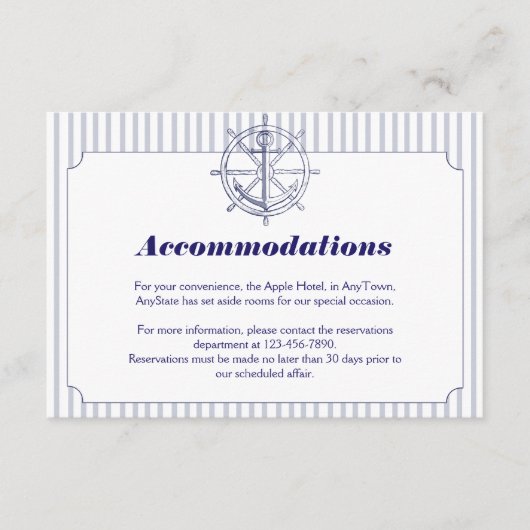 Nautical Anchor on Grey Stripe Wedding Insert Informatiekaartje (Voorkant)