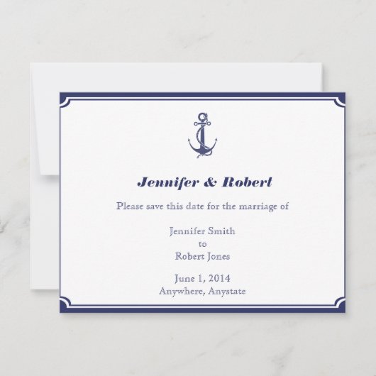 Nautical Anchor on Navy Save the Date Kaart (Voorkant)