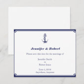 Nautical Anchor on Navy Save the Date Kaart (Voorkant / Achterkant)