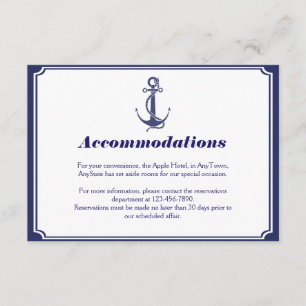 Nautical Anchor on Navy Wedding Insert Informatiekaartje