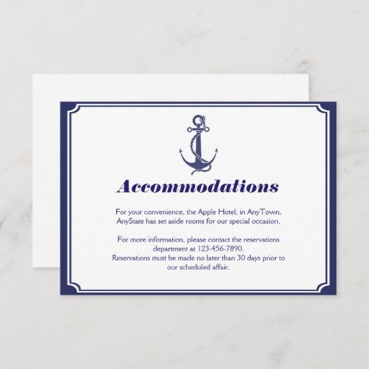 Nautical Anchor on Navy Wedding Insert Informatiekaartje (Voorkant / Achterkant)