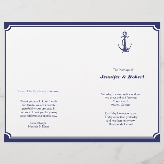 Nautical Anchor on Navy Wedding Programme (Voorkant)