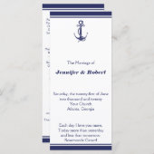 Nautical Anchor on Navy Wedding Programme Programmakaart (Voorkant / Achterkant)