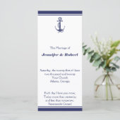 Nautical Anchor on Navy Wedding Programme Programmakaart (Staand voorkant)