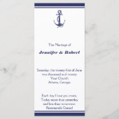 Nautical Anchor on Navy Wedding Programme Programmakaart (Voorkant)