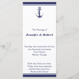 Nautical Anchor on Navy Wedding Programme Programmakaart