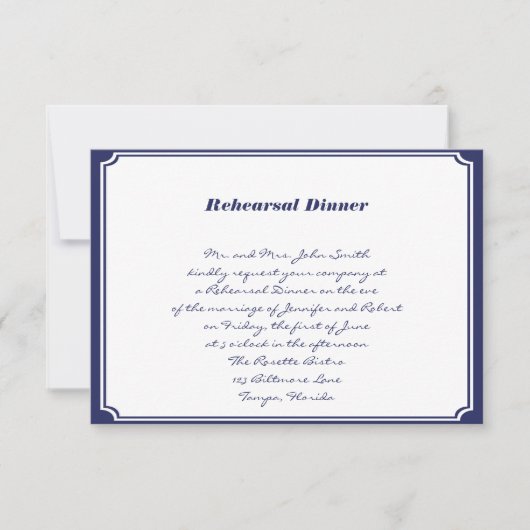 Nautical Anchor on Navy Wedding Rehearsal Kaart (Voorkant)