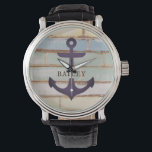 Nautical  Anchor on Wood Captain Sailor Horloge<br><div class="desc">Dit nautische anker ontwerp kenmerkt een multicolor, wethered wood plank achtergrond met ruimte voor een naam/tekst! Klik de aanpassingsknoop voor meer flexibiliteit in het wijzigen van/het toevoegen van tekst en ontwerpelementen! De variaties van dit ontwerp en de coördinerende producten zijn beschikbaar in onze winkel, zazzle.com/store/doodlelulu. Neem contact met ons op...</div>