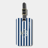 Nautical Anchor OnNavy Blue Stripes-Personalized Bagagelabel (Voorkant verticaal)