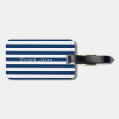 Nautical Anchor OnNavy Blue Stripes-Personalized Bagagelabel (Achterkant horizontaal)