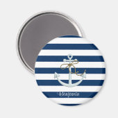 Nautical Anchor OnNavy Blue Stripes-Personalized Magneet (Voorkant / Achterkant)