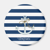 Nautical Anchor OnNavy Blue Stripes-Personalized Magneet (Voorkant)